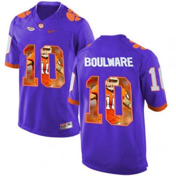 Clemson Tigers #10 Ben Boulware Purple With Portrait Print College Football Jersey6