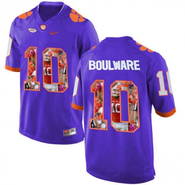 Clemson Tigers #10 Ben Boulware Purple With Portrait Print College Football Jersey8