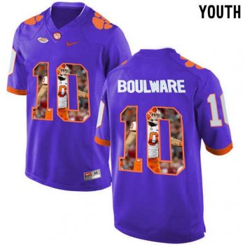 Youth Clemson Tigers #10 Ben Boulware Purple With Portrait Print Youth College Football Jersey