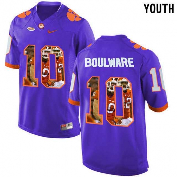 Youth Clemson Tigers #10 Ben Boulware Purple With Portrait Print Youth College Football Jersey10