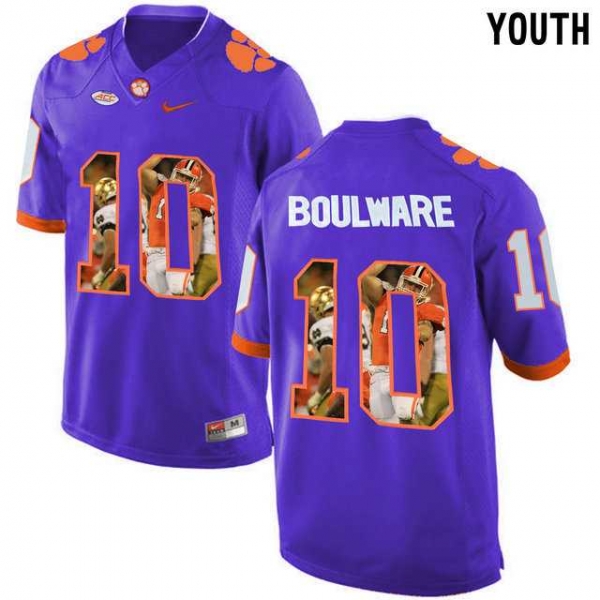 Youth Clemson Tigers #10 Ben Boulware Purple With Portrait Print Youth College Football Jersey2