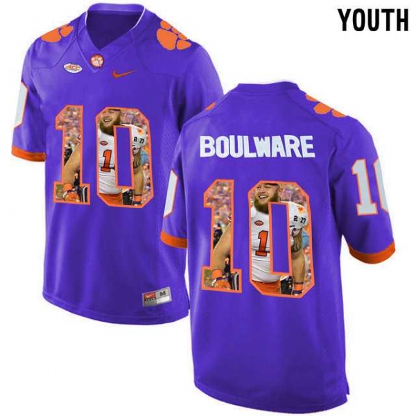 Youth Clemson Tigers #10 Ben Boulware Purple With Portrait Print Youth College Football Jersey3