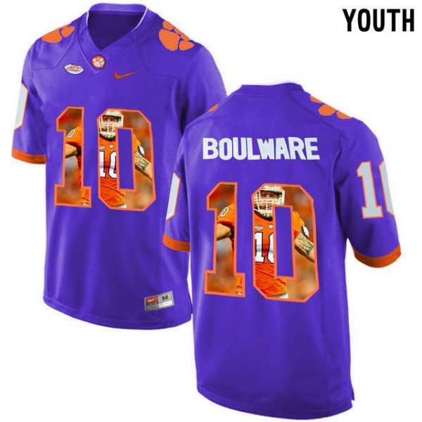 Youth Clemson Tigers #10 Ben Boulware Purple With Portrait Print Youth College Football Jersey6