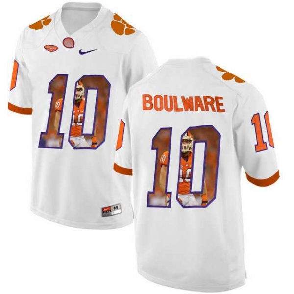 Clemson Tigers #10 Ben Boulware White With Portrait Print College Football Jersey6