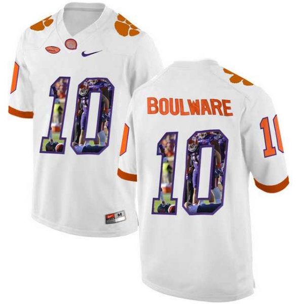 Clemson Tigers #10 Ben Boulware White With Portrait Print College Football Jersey9