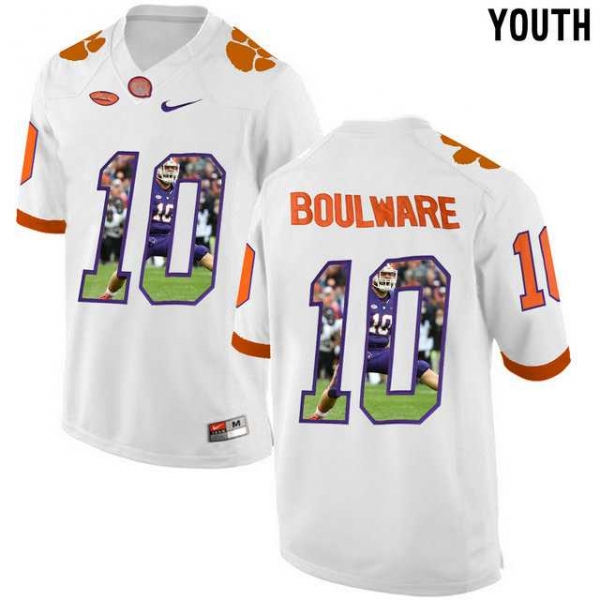 Youth Clemson Tigers #10 Ben Boulware White With Portrait Print Youth College Football Jersey