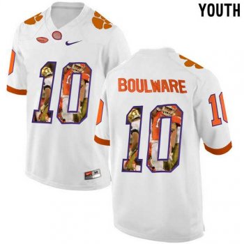 Youth Clemson Tigers #10 Ben Boulware White With Portrait Print Youth College Football Jersey2