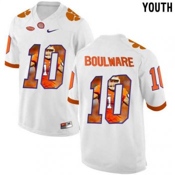 Youth Clemson Tigers #10 Ben Boulware White With Portrait Print Youth College Football Jersey3