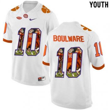 Youth Clemson Tigers #10 Ben Boulware White With Portrait Print Youth College Football Jersey4