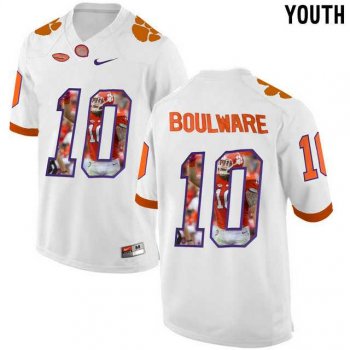 Youth Clemson Tigers #10 Ben Boulware White With Portrait Print Youth College Football Jersey5