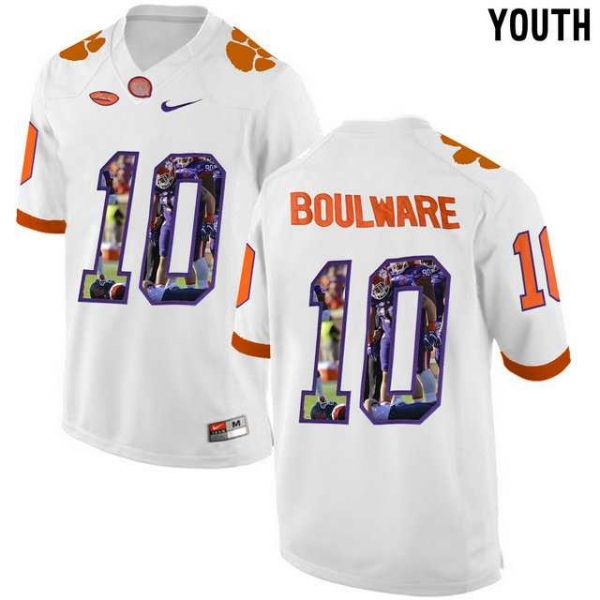 Youth Clemson Tigers #10 Ben Boulware White With Portrait Print Youth College Football Jersey9