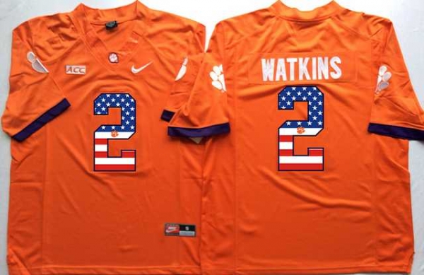 Clemson Tigers #2 Sammy Watkins Orange USA Flag College Jersey