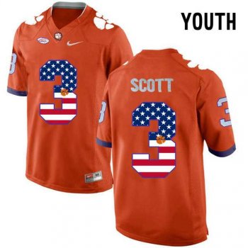 Youth Clemson Tigers #3 Artavis Scott Orange USA Flag Youth College Football Jersey