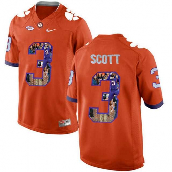 Clemson Tigers #3 Artavis Scott Orange With Portrait Print College Football Jersey