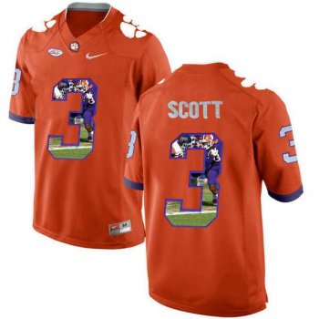 Clemson Tigers #3 Artavis Scott Orange With Portrait Print College Football Jersey2