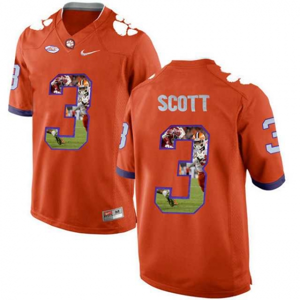 Clemson Tigers #3 Artavis Scott Orange With Portrait Print College Football Jersey4