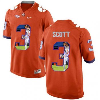 Clemson Tigers #3 Artavis Scott Orange With Portrait Print College Football Jersey5