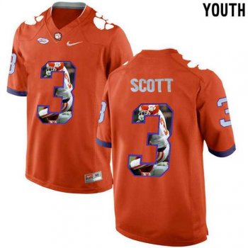 Youth Clemson Tigers #3 Artavis Scott Orange With Portrait Print Youth College Football Jersey3