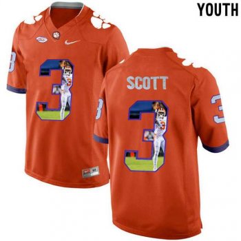 Youth Clemson Tigers #3 Artavis Scott Orange With Portrait Print Youth College Football Jersey5