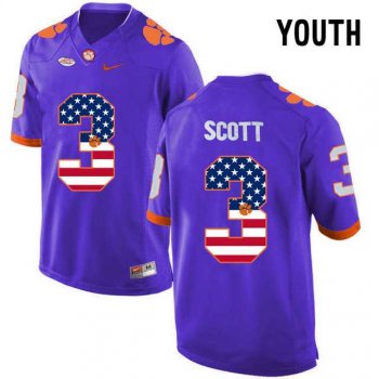 Youth Clemson Tigers #3 Artavis Scott Purple USA Flag Youth College Football Jersey