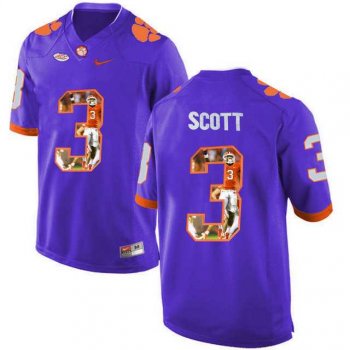 Clemson Tigers #3 Artavis Scott Purple With Portrait Print College Football Jersey