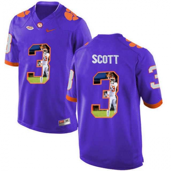 Clemson Tigers #3 Artavis Scott Purple With Portrait Print College Football Jersey10