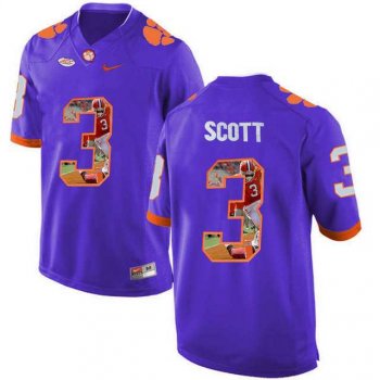 Clemson Tigers #3 Artavis Scott Purple With Portrait Print College Football Jersey11