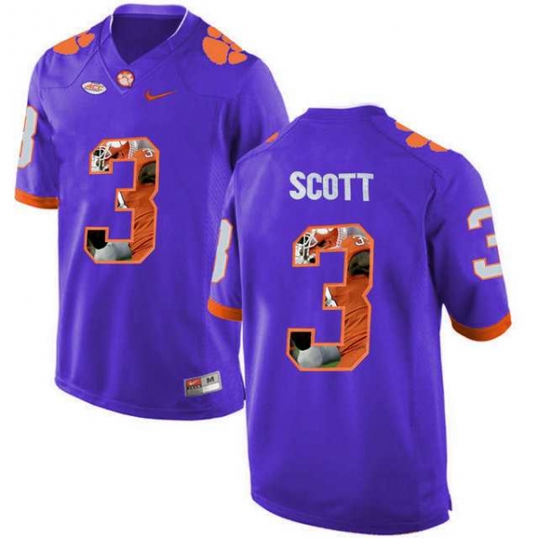 Clemson Tigers #3 Artavis Scott Purple With Portrait Print College Football Jersey3