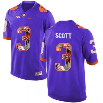 Clemson Tigers #3 Artavis Scott Purple With Portrait Print College Football Jersey4