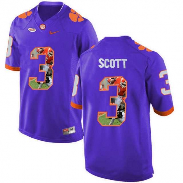 Clemson Tigers #3 Artavis Scott Purple With Portrait Print College Football Jersey5