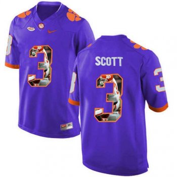 Clemson Tigers #3 Artavis Scott Purple With Portrait Print College Football Jersey6