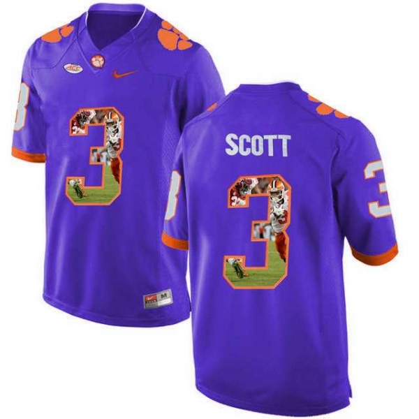 Clemson Tigers #3 Artavis Scott Purple With Portrait Print College Football Jersey7