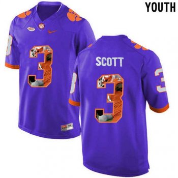 Youth Clemson Tigers #3 Artavis Scott Purple With Portrait Print Youth College Football Jersey3