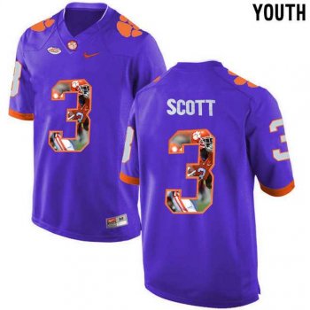 Youth Clemson Tigers #3 Artavis Scott Purple With Portrait Print Youth College Football Jersey4