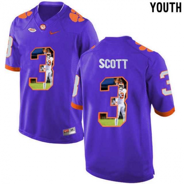 Youth Clemson Tigers #3 Artavis Scott Purple With Portrait Print Youth College Football Jersey8