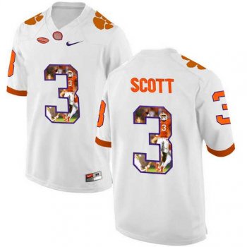 Clemson Tigers #3 Artavis Scott White With Portrait Print College Football Jersey