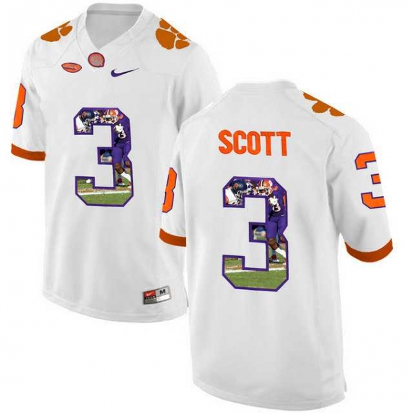 Clemson Tigers #3 Artavis Scott White With Portrait Print College Football Jersey3