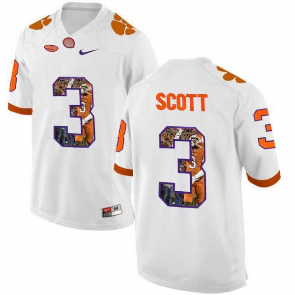 Clemson Tigers #3 Artavis Scott White With Portrait Print College Football Jersey4