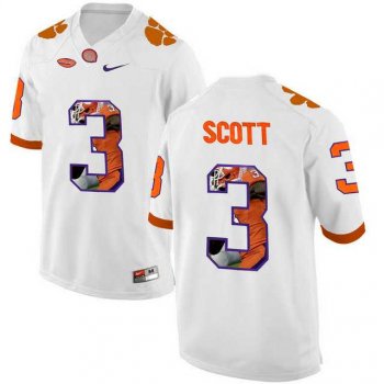 Clemson Tigers #3 Artavis Scott White With Portrait Print College Football Jersey5