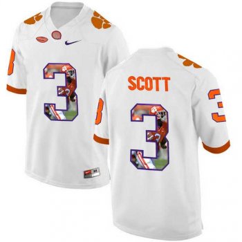 Clemson Tigers #3 Artavis Scott White With Portrait Print College Football Jersey6