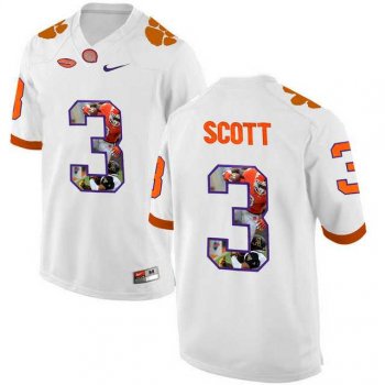 Clemson Tigers #3 Artavis Scott White With Portrait Print College Football Jersey7