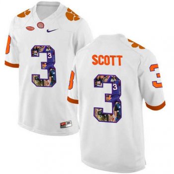 Clemson Tigers #3 Artavis Scott White With Portrait Print College Football Jersey8