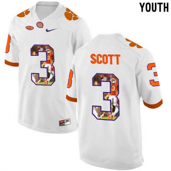 Youth Clemson Tigers #3 Artavis Scott White With Portrait Print Youth College Football Jersey3