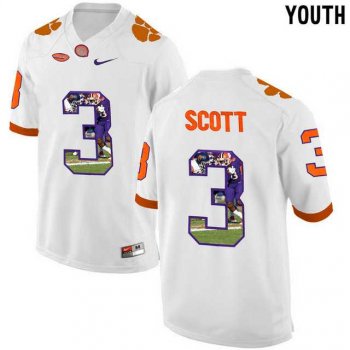 Youth Clemson Tigers #3 Artavis Scott White With Portrait Print Youth College Football Jersey4