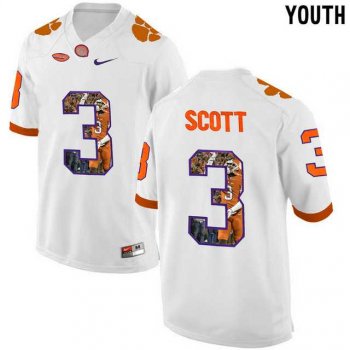 Youth Clemson Tigers #3 Artavis Scott White With Portrait Print Youth College Football Jersey5