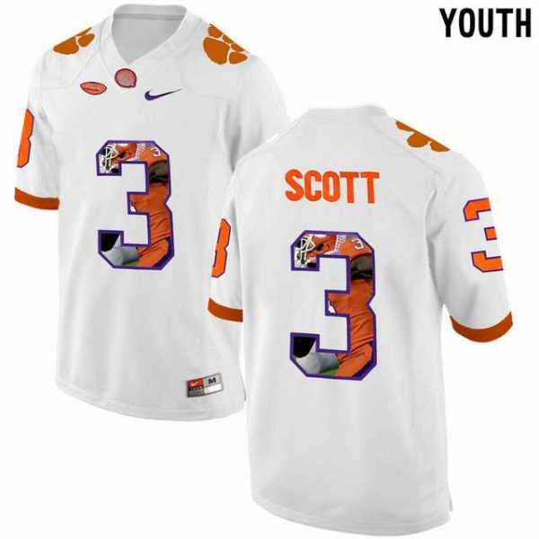 Youth Clemson Tigers #3 Artavis Scott White With Portrait Print Youth College Football Jersey6