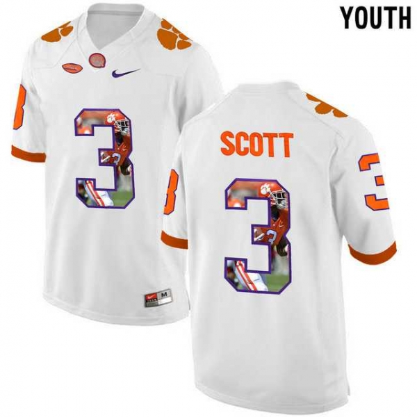 Youth Clemson Tigers #3 Artavis Scott White With Portrait Print Youth College Football Jersey7