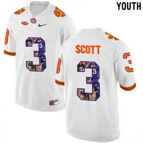 Youth Clemson Tigers #3 Artavis Scott White With Portrait Print Youth College Football Jersey8