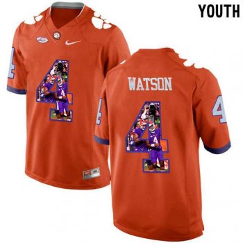 Youth Clemson Tigers #4 DeShaun Watson Orange With Portrait Print Youth College Football Jersey