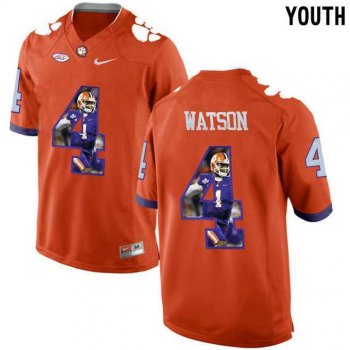 Youth Clemson Tigers #4 DeShaun Watson Orange With Portrait Print Youth College Football Jersey6